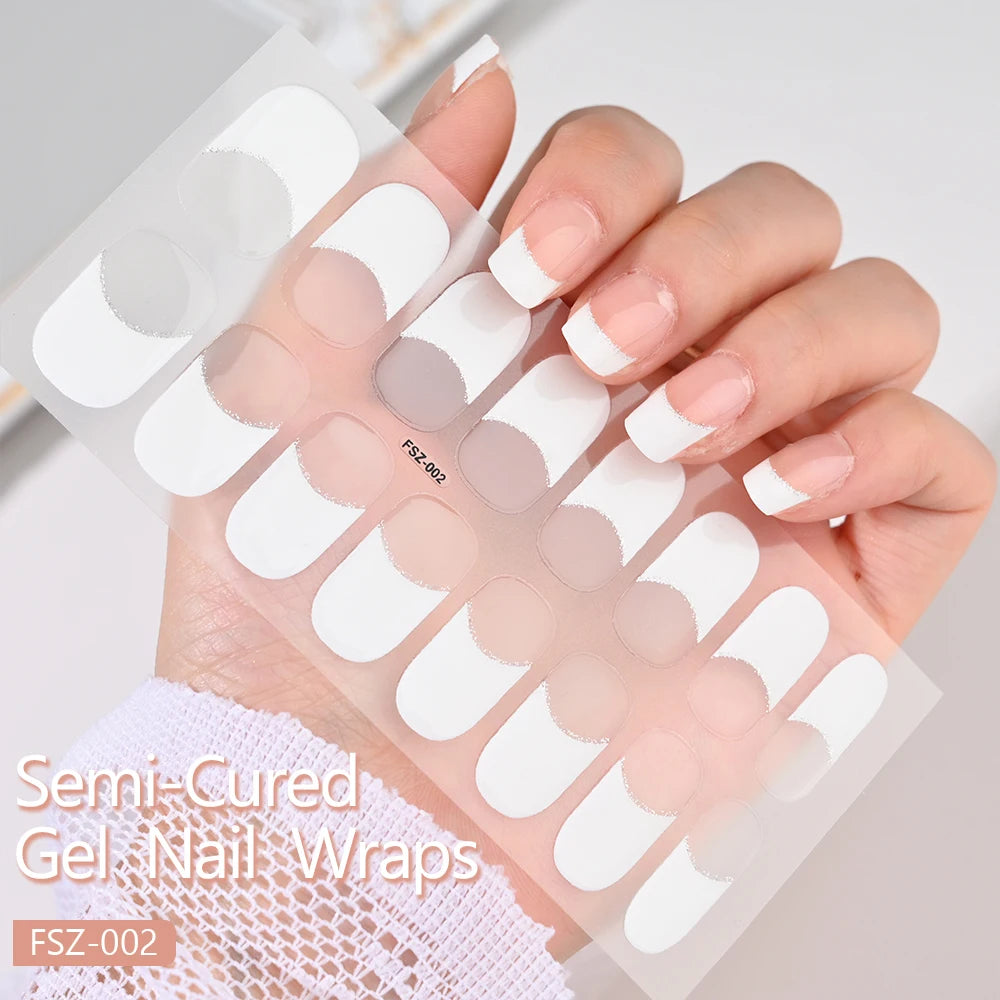Uñas en gel semicurado UV – 16 tiras adhesivas 5D de larga duración, acabado profesional