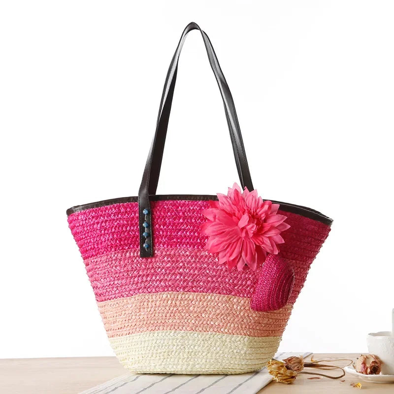 Bolso de mano de mimbre tejido – Bolsa de playa de paja, estilo bohemio, gran capacidad, ideal para verano