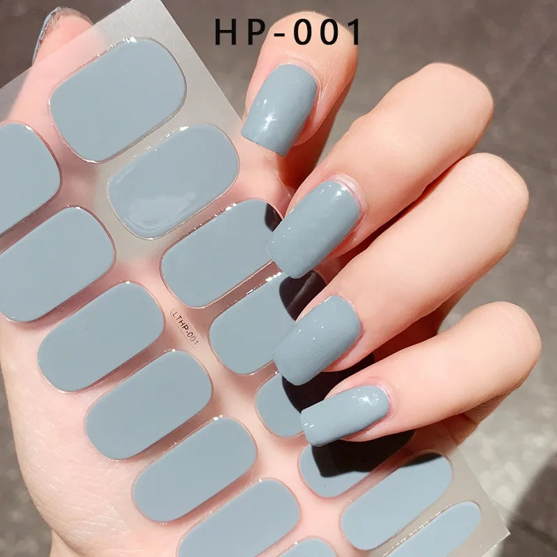 Uñas en gel semicurado UV – 16 tiras adhesivas 5D de larga duración, acabado profesional