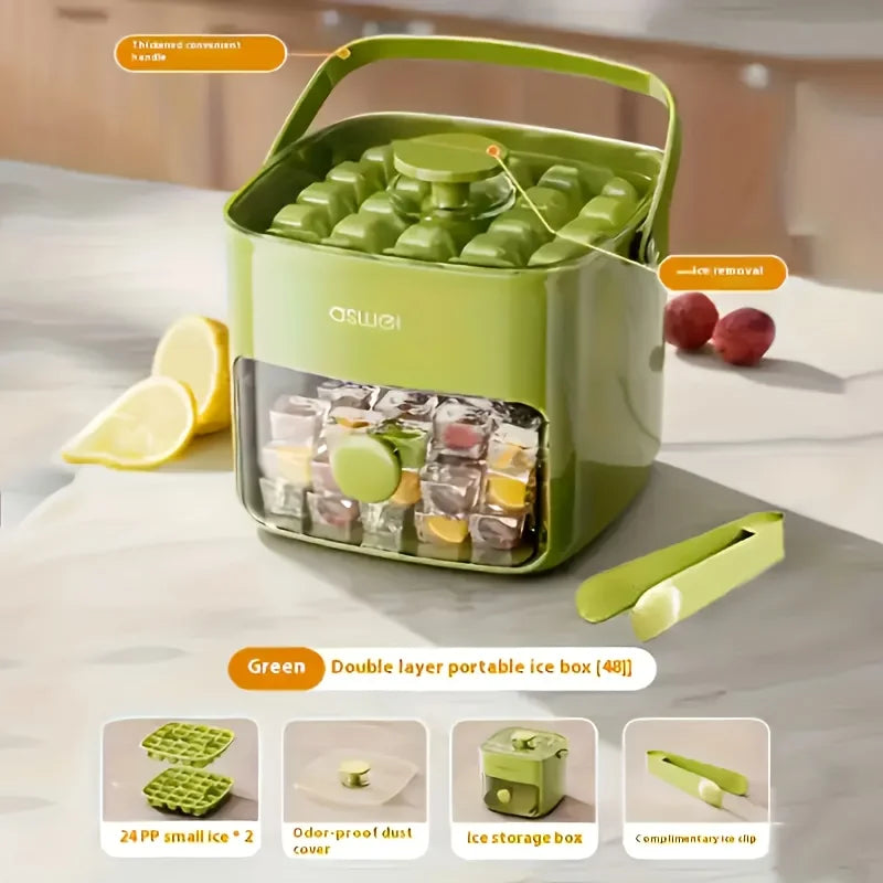 Máquina para hacer cubitos de hielo extragrande – Bandeja portátil de doble capa con liberación fácil, 48 cubitos