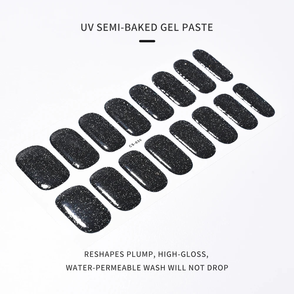 Uñas en gel semicurado UV – 16 tiras adhesivas 5D de larga duración, acabado profesional