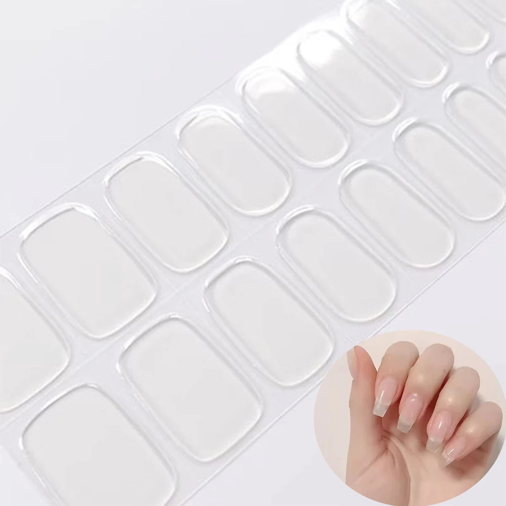 Uñas en gel semicurado UV – 16 tiras adhesivas 5D de larga duración, acabado profesional