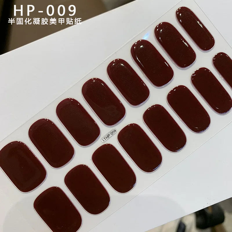 Uñas en gel semicurado UV – 16 tiras adhesivas 5D de larga duración, acabado profesional