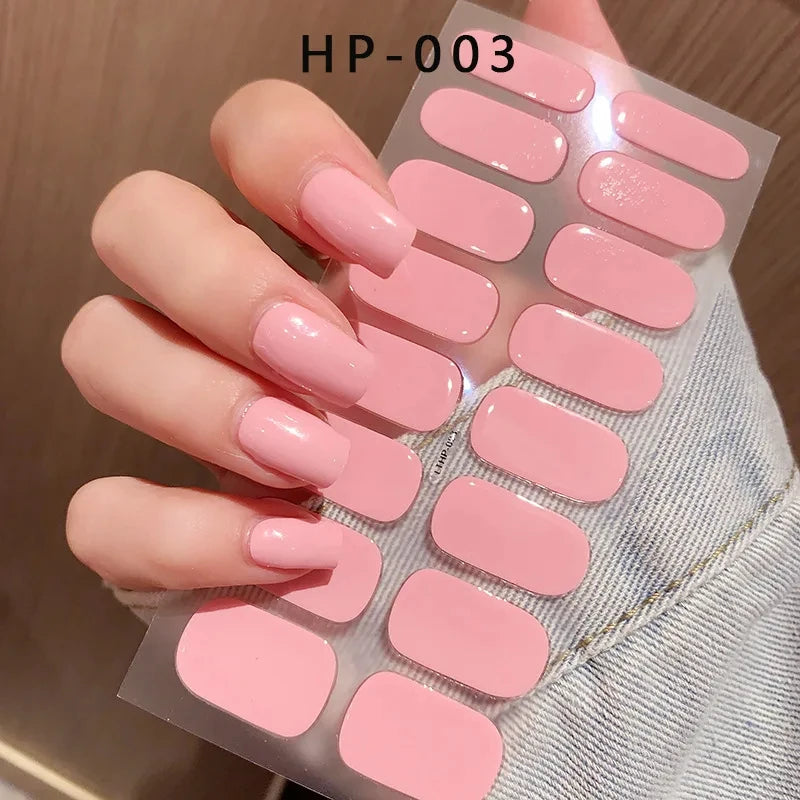 Uñas en gel semicurado UV – 16 tiras adhesivas 5D de larga duración, acabado profesional