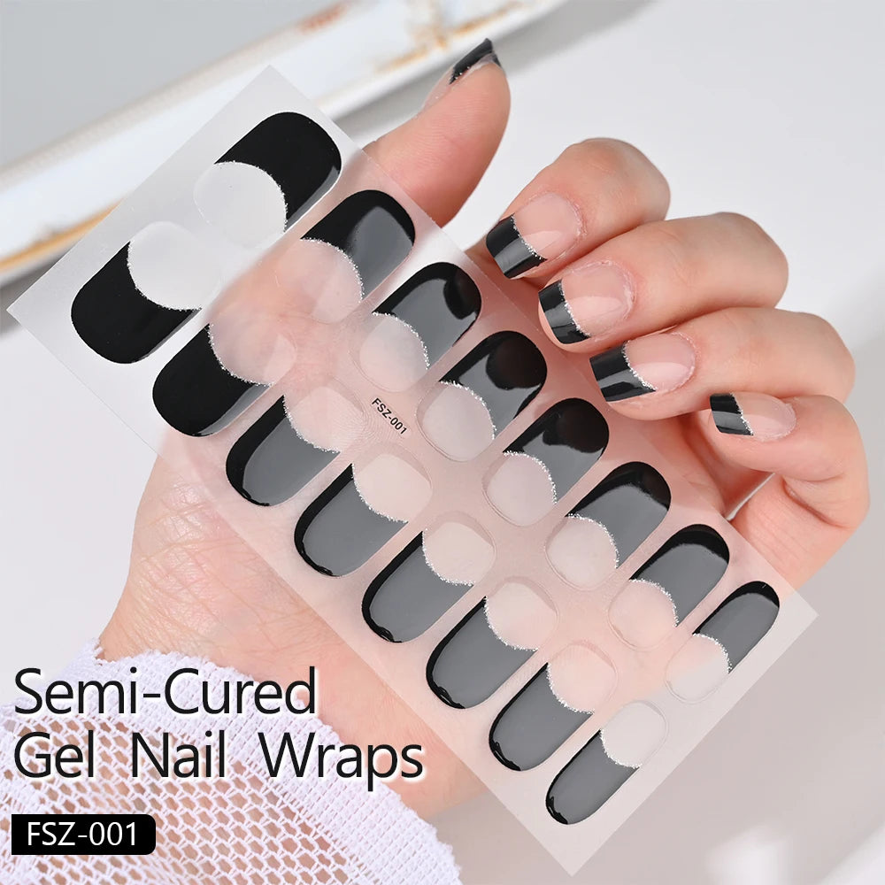 Uñas en gel semicurado UV – 16 tiras adhesivas 5D de larga duración, acabado profesional