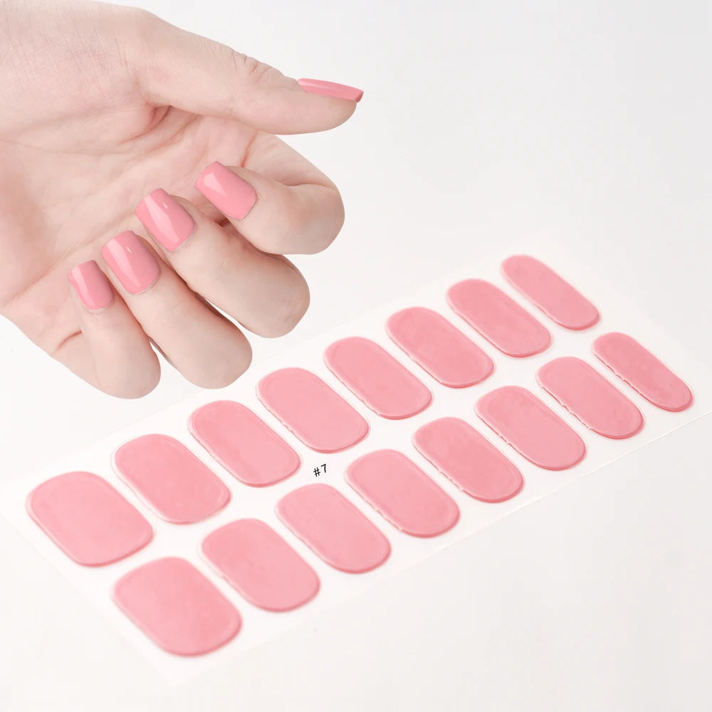 Uñas en gel semicurado UV – 16 tiras adhesivas 5D de larga duración, acabado profesional