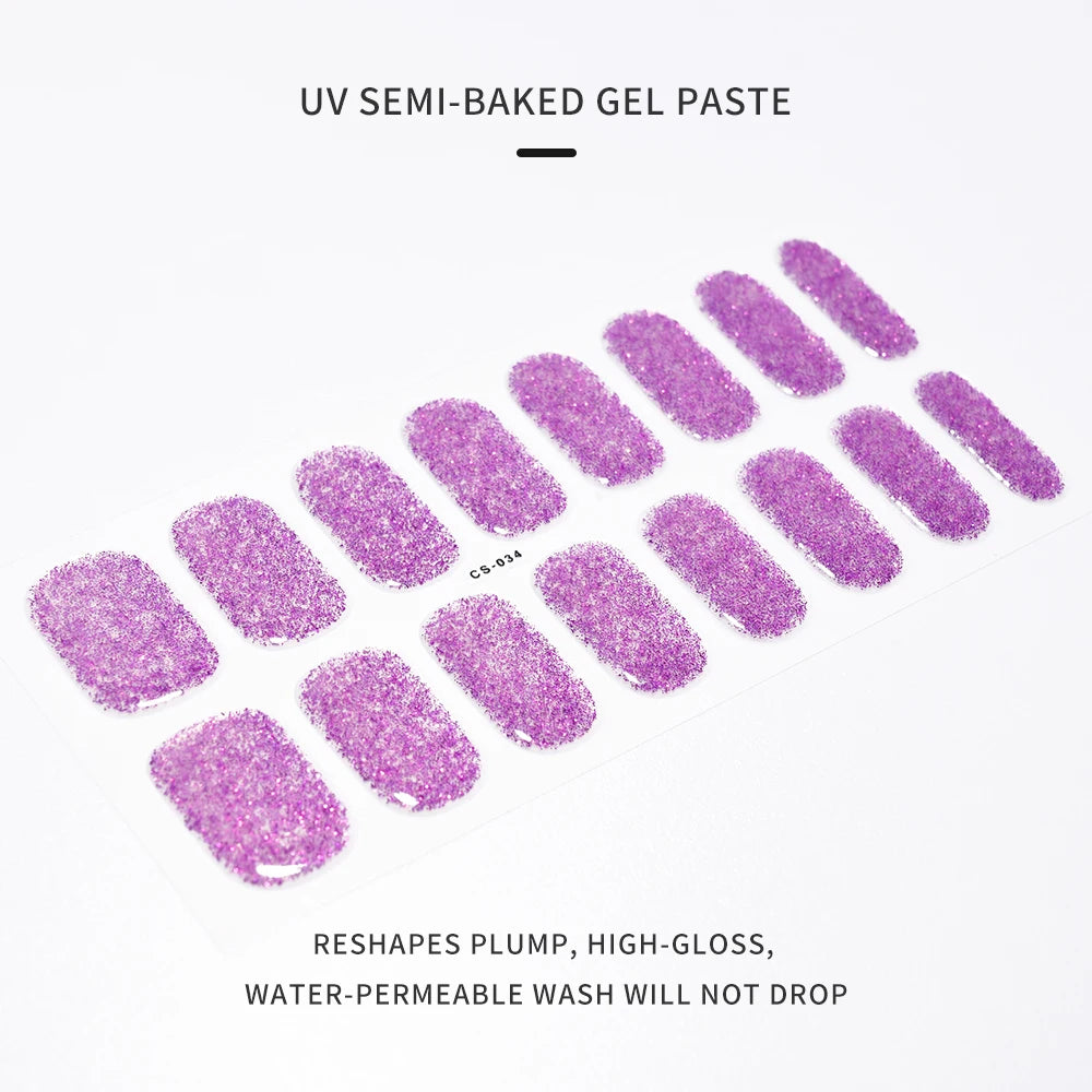 Uñas en gel semicurado UV – 16 tiras adhesivas 5D de larga duración, acabado profesional