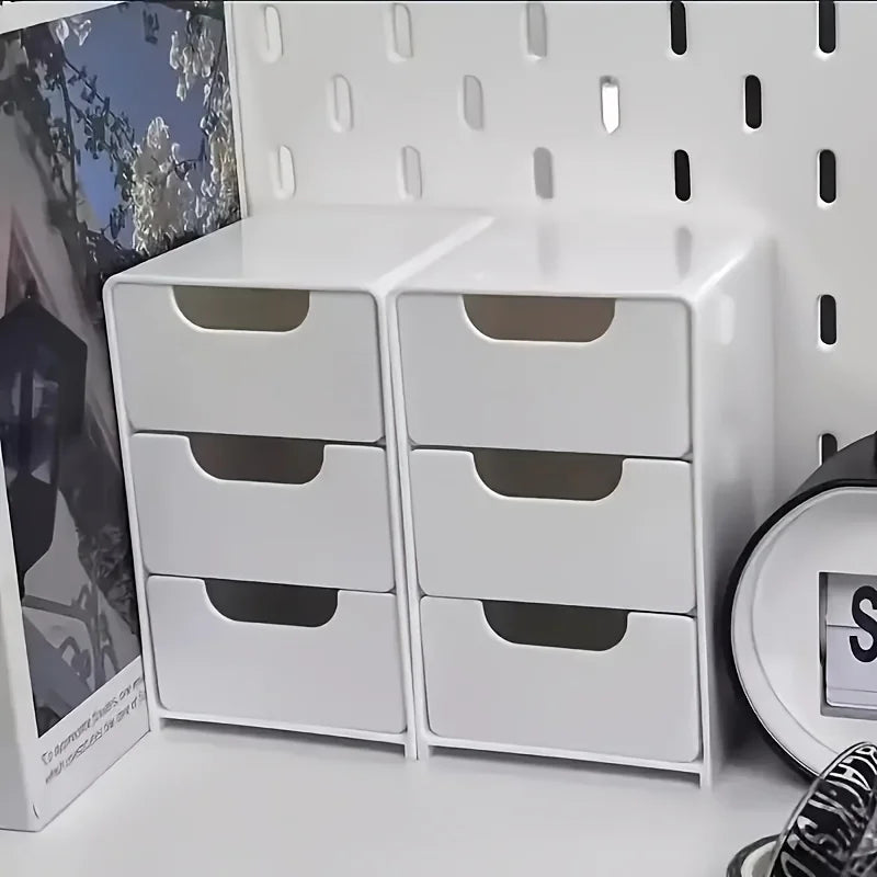 Organizador de escritorio con cajones – Caja de almacenamiento portátil de 3 niveles
