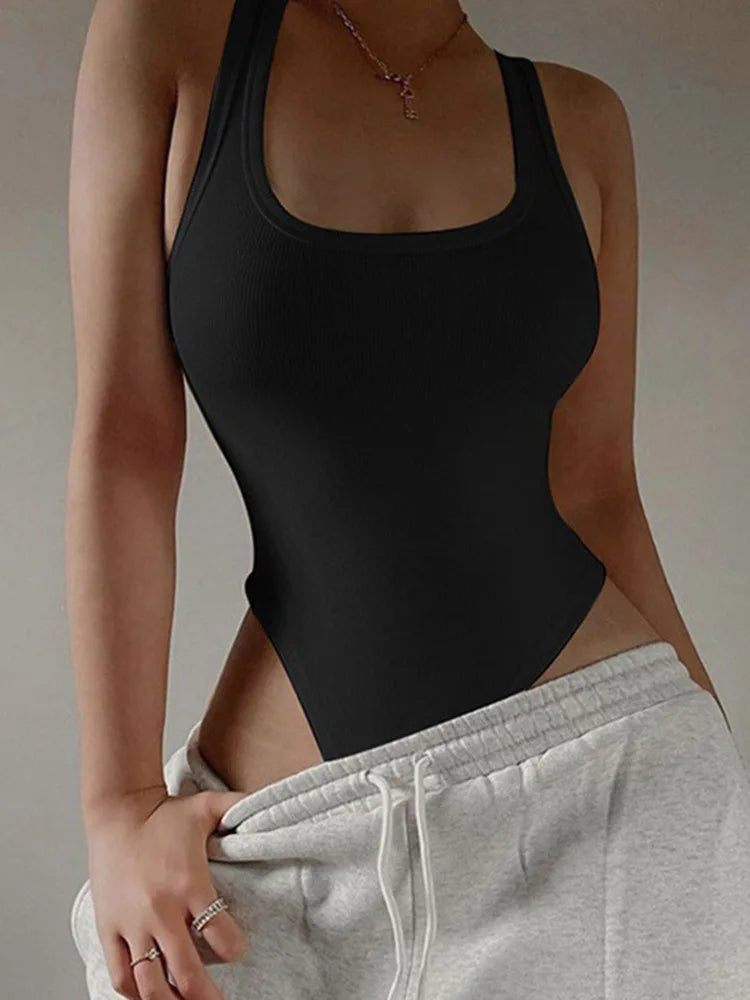 Sleeveless knitted bodysuit – Off-the-shoulder fitted bodysuit