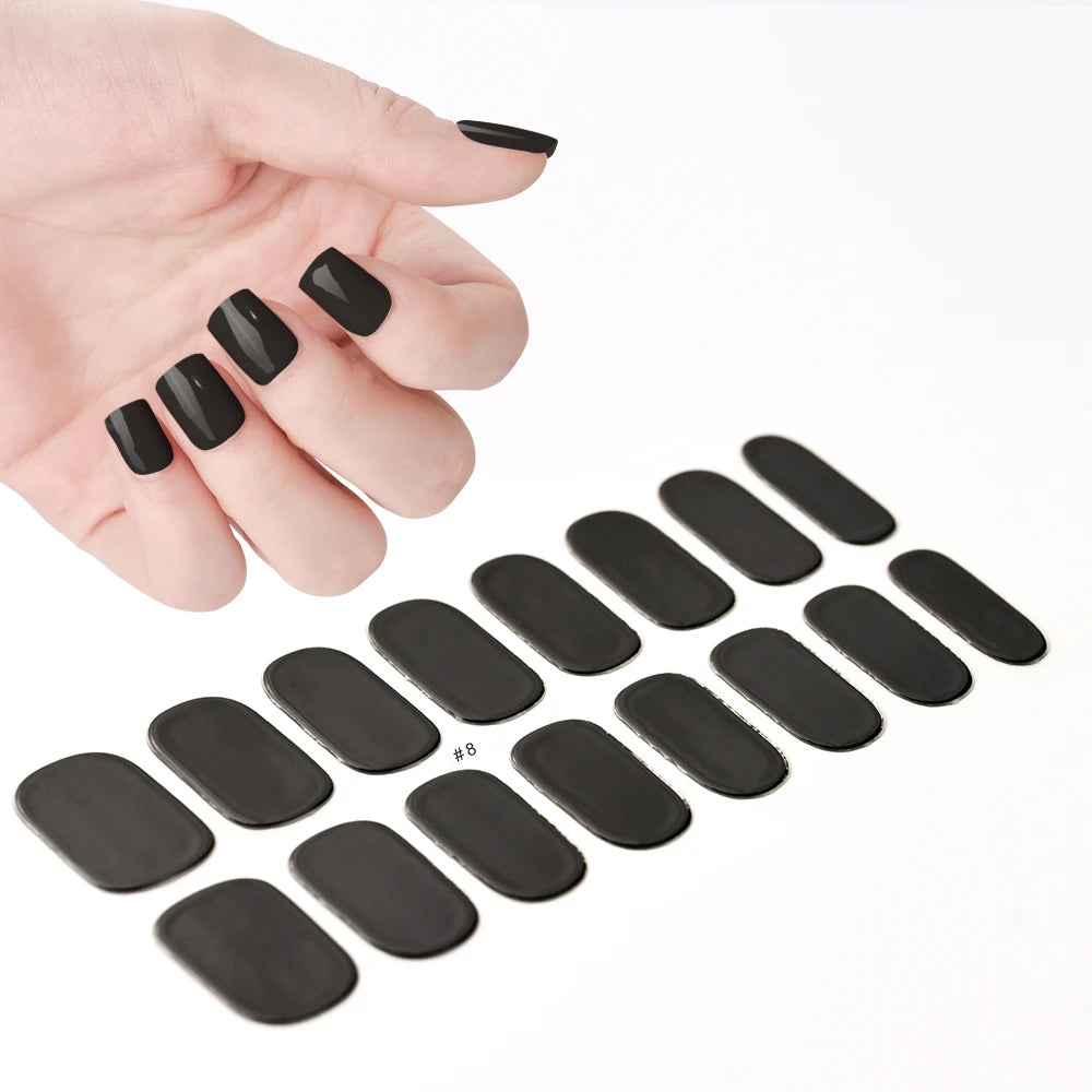 Uñas en gel semicurado UV – 16 tiras adhesivas 5D de larga duración, acabado profesional