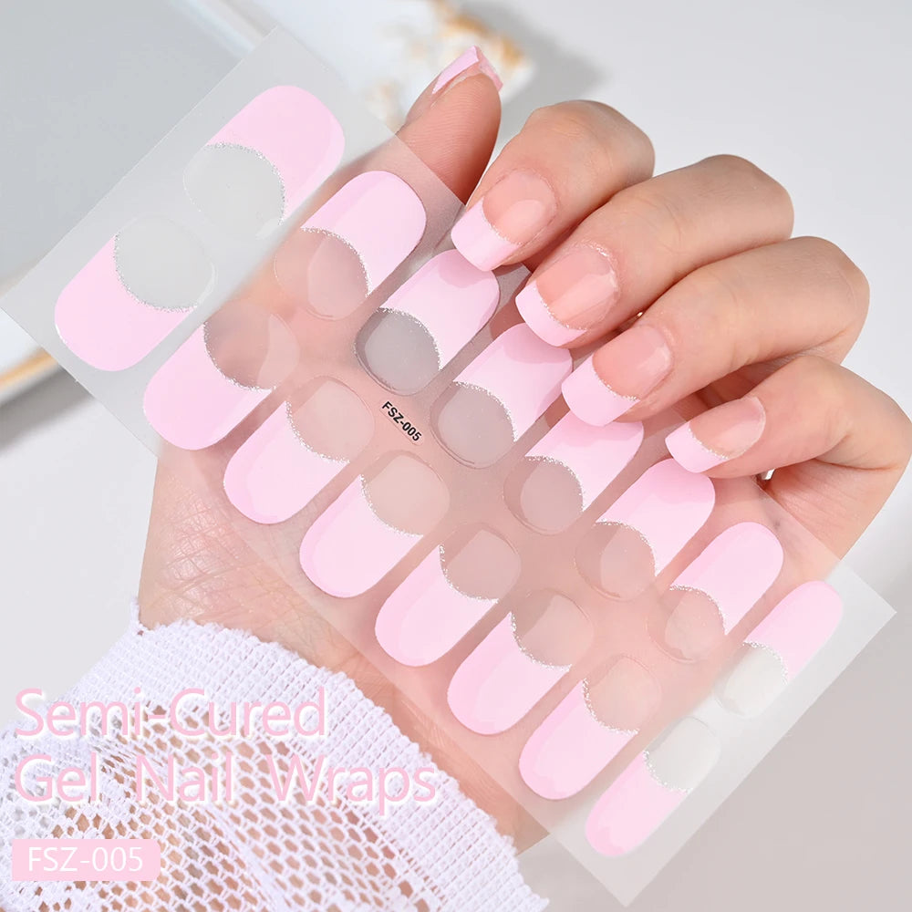 Uñas en gel semicurado UV – 16 tiras adhesivas 5D de larga duración, acabado profesional