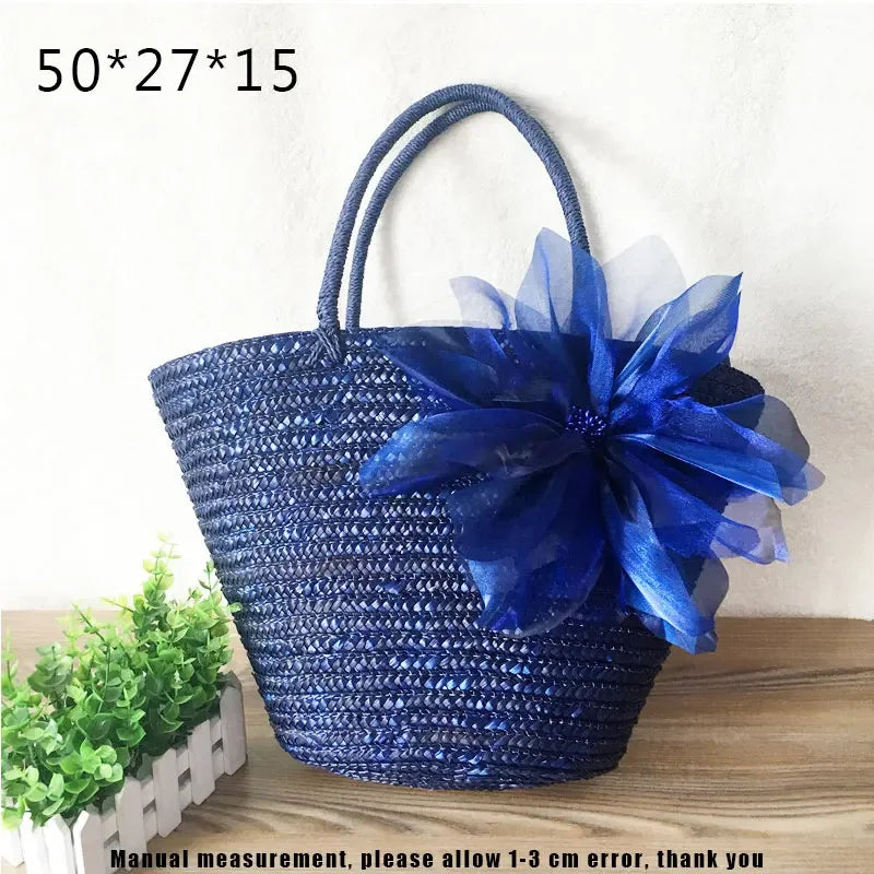 Bolso de mano de mimbre tejido – Bolsa de playa de paja, estilo bohemio, gran capacidad, ideal para verano