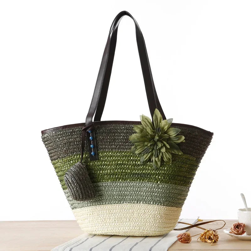 Bolso de mano de mimbre tejido – Bolsa de playa de paja, estilo bohemio, gran capacidad, ideal para verano