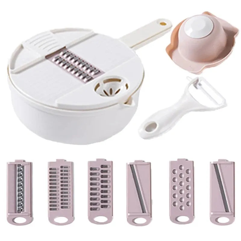 Multifunctional Kitchen Tool – Manual Vegetable and Salad Cutter and Grater, Stainless Steel Blade