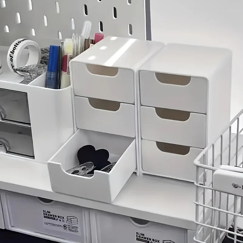 Organizador de escritorio con cajones – Caja de almacenamiento portátil de 3 niveles