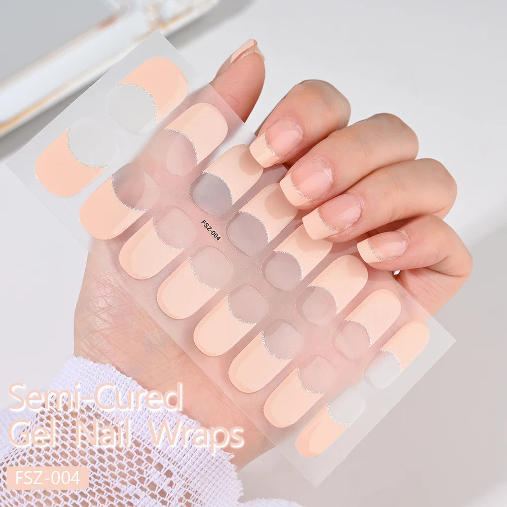 Uñas en gel semicurado UV – 16 tiras adhesivas 5D de larga duración, acabado profesional