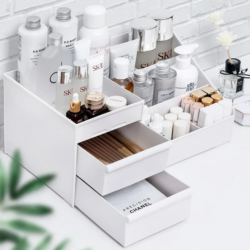 Caja de almacenamiento de maquillaje con cajones – Organizador de cosméticos para tocador y dormitorio