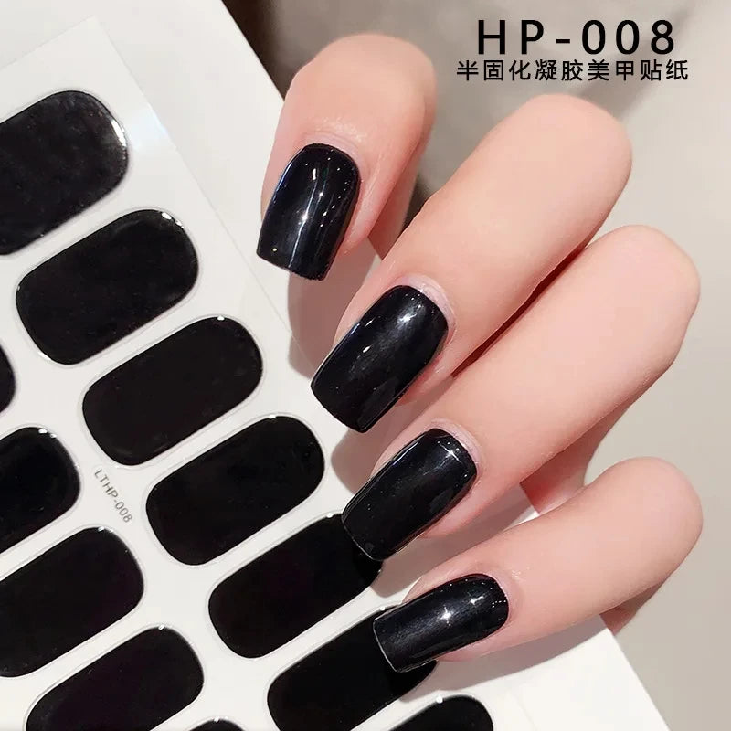 Uñas en gel semicurado UV – 16 tiras adhesivas 5D de larga duración, acabado profesional