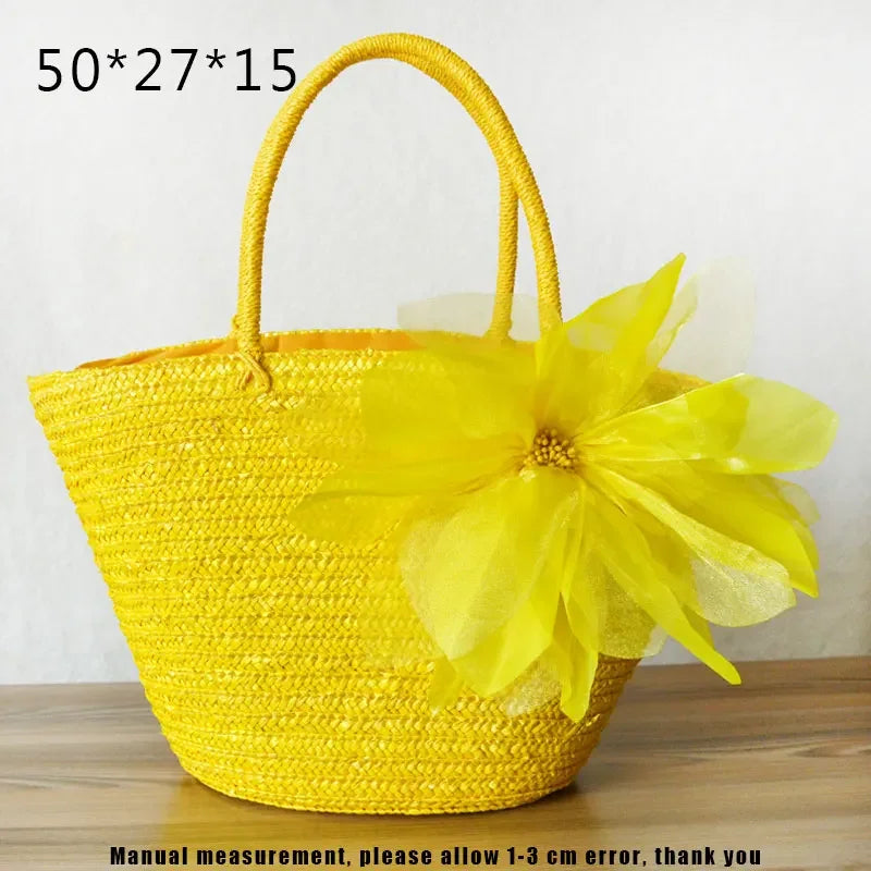 Bolso de mano de mimbre tejido – Bolsa de playa de paja, estilo bohemio, gran capacidad, ideal para verano