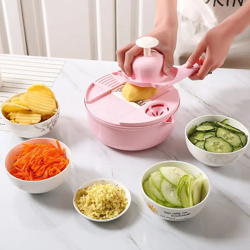 Multifunctional Kitchen Tool – Manual Vegetable and Salad Cutter and Grater, Stainless Steel Blade