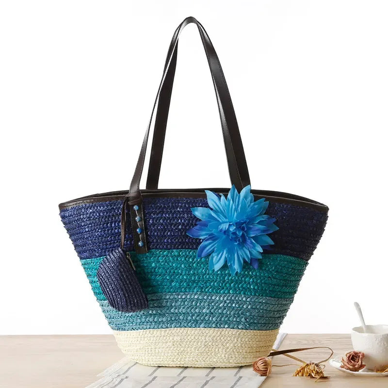 Bolso de mano de mimbre tejido – Bolsa de playa de paja, estilo bohemio, gran capacidad, ideal para verano