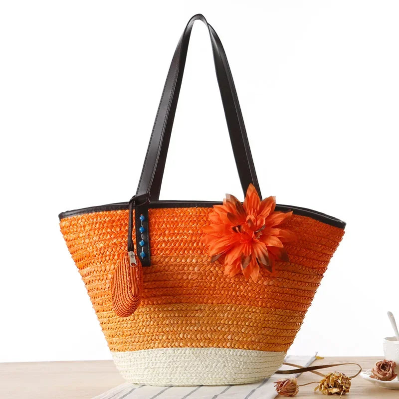 Bolso de mano de mimbre tejido – Bolsa de playa de paja, estilo bohemio, gran capacidad, ideal para verano