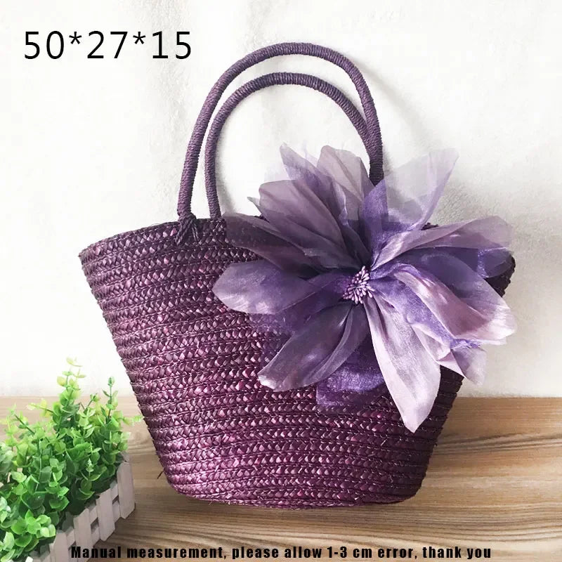 Bolso de mano de mimbre tejido – Bolsa de playa de paja, estilo bohemio, gran capacidad, ideal para verano