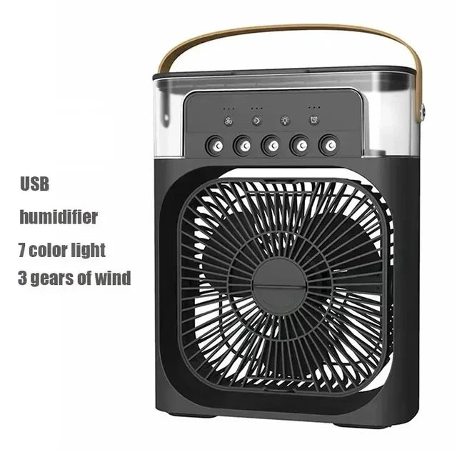 Ventilador 3 en 1 con Humidificador, Luz LED Nocturna y Aire Acondicionado Personal – Portátil, Silencioso y Recargable por USB