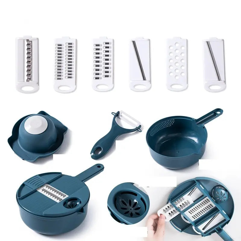 Multifunctional Kitchen Tool – Manual Vegetable and Salad Cutter and Grater, Stainless Steel Blade