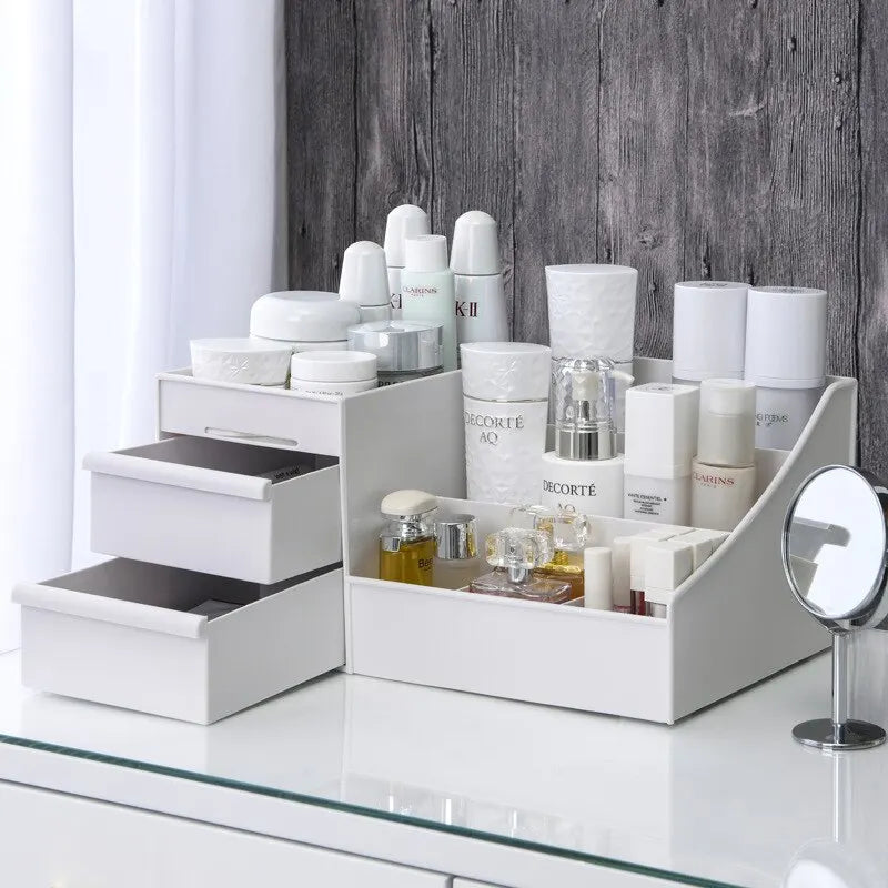 Caja de almacenamiento de maquillaje con cajones – Organizador de cosméticos para tocador y dormitorio