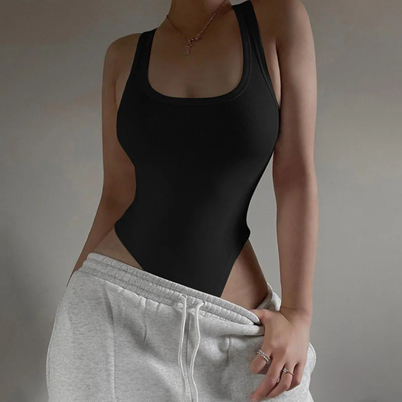 Sleeveless knitted bodysuit – Off-the-shoulder fitted bodysuit