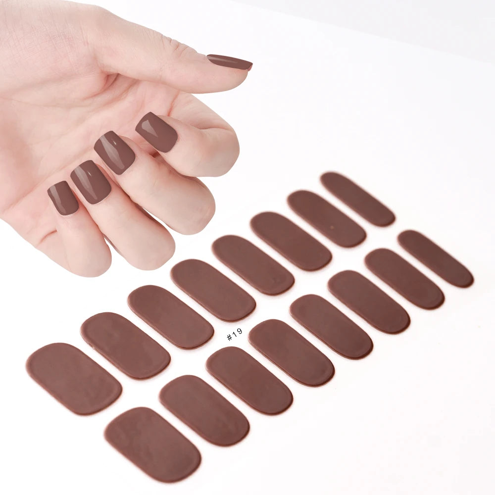 Uñas en gel semicurado UV – 16 tiras adhesivas 5D de larga duración, acabado profesional