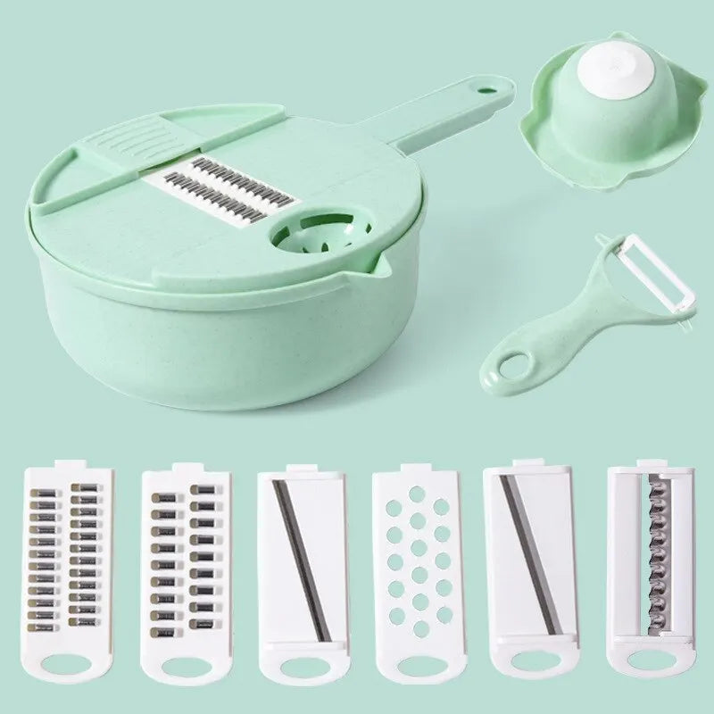 Multifunctional Kitchen Tool – Manual Vegetable and Salad Cutter and Grater, Stainless Steel Blade