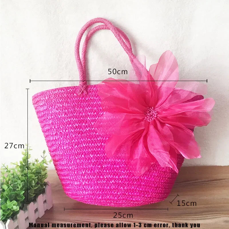 Bolso de mano de mimbre tejido – Bolsa de playa de paja, estilo bohemio, gran capacidad, ideal para verano