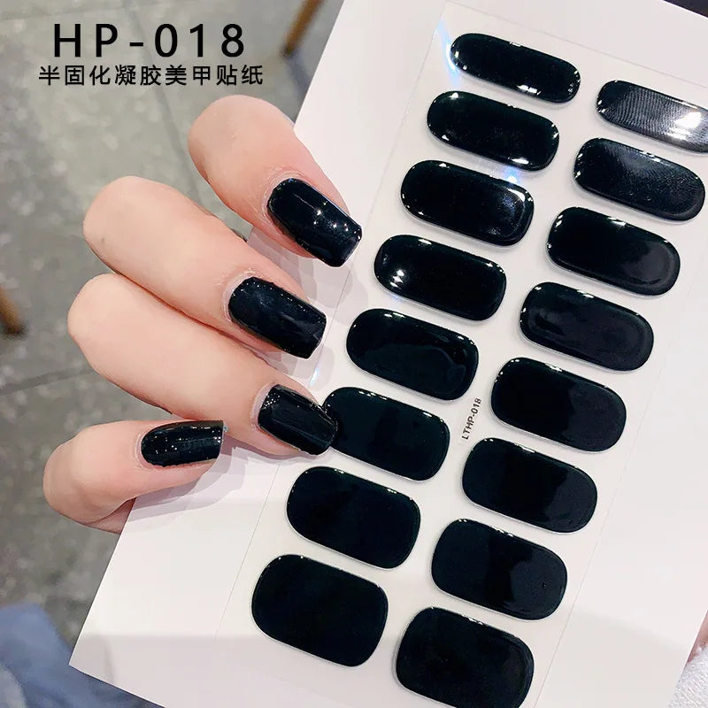 Uñas en gel semicurado UV – 16 tiras adhesivas 5D de larga duración, acabado profesional