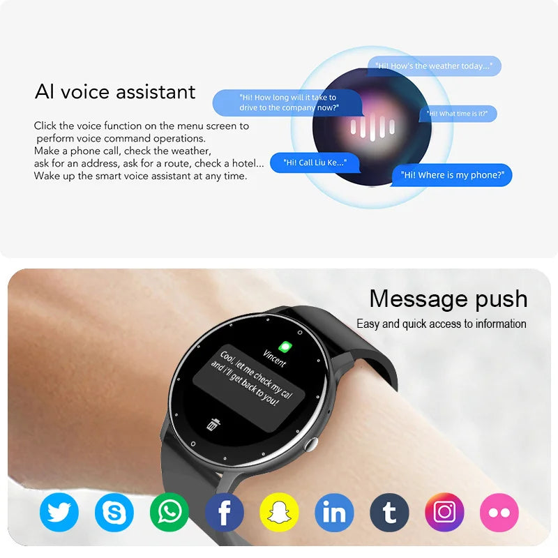 Reloj Inteligente LIGE Hombre y Mujer con Llamadas Bluetooth, Monitor de Salud, Deportivo, Pantalla Táctil, Compatible con iOS y Android, Resistente al Agua IP67
