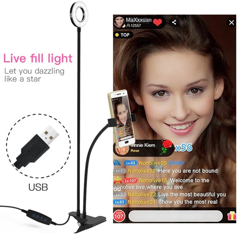 LED light ring with Flexible mobile phone holder. Live broadcast