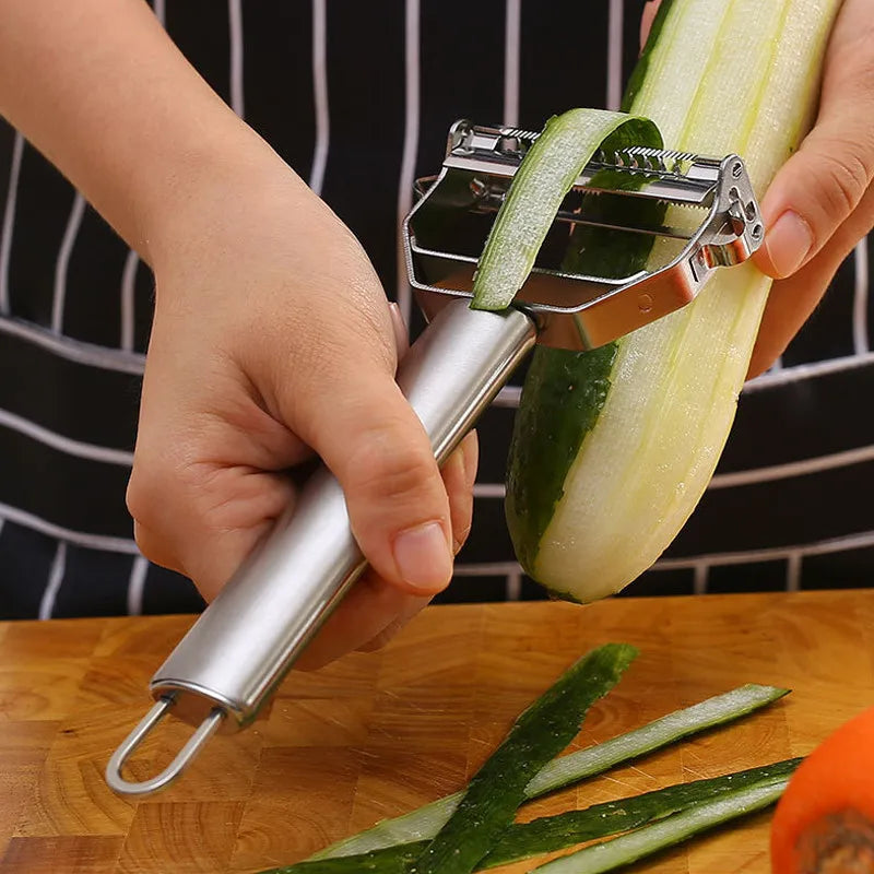 Pelador de verduras y frutas multifunción – Doble cabezal de acero inoxidable