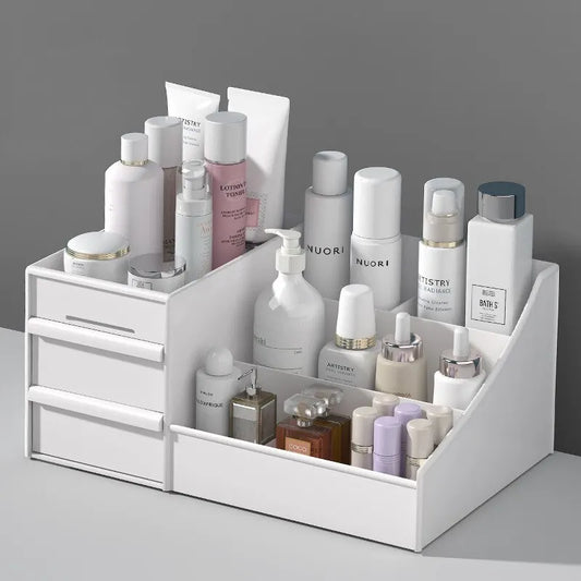 Caja de almacenamiento de maquillaje con cajones – Organizador de cosméticos para tocador y dormitorio