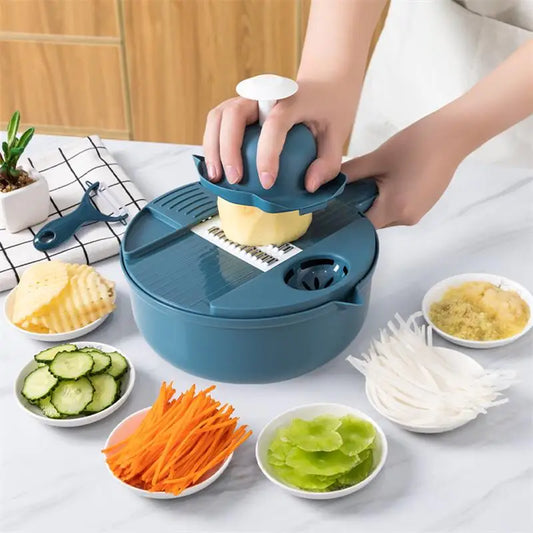 Multifunctional Kitchen Tool – Manual Vegetable and Salad Cutter and Grater, Stainless Steel Blade