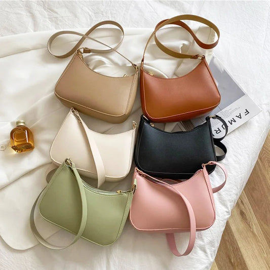 Bolso de Hombro Pequeño – Piel Sintética, Color Sólido y Diseño Minimalista
