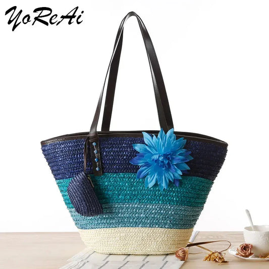 Bolso de mano de mimbre tejido – Bolsa de playa de paja, estilo bohemio, gran capacidad, ideal para verano