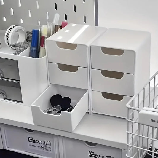 Organizador de escritorio con cajones – Caja de almacenamiento portátil de 3 niveles