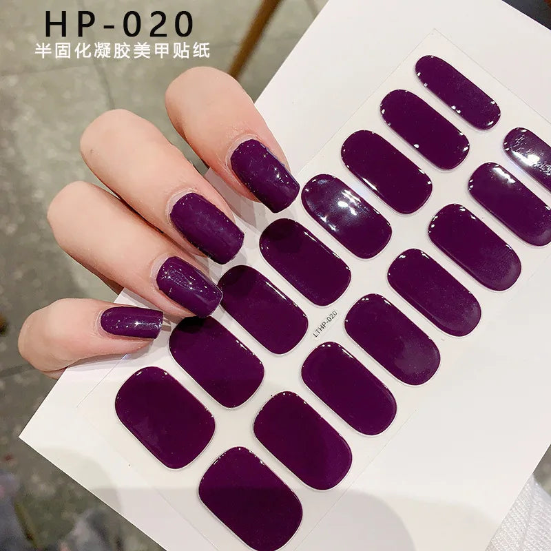 Uñas en gel semicurado UV – 16 tiras adhesivas 5D de larga duración, acabado profesional