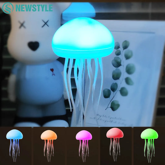 Lámpara LED Nocturna de Medusas RGB – Luz Dinámica Recargable por USB con Tentáculos Activos y Efecto Sónico