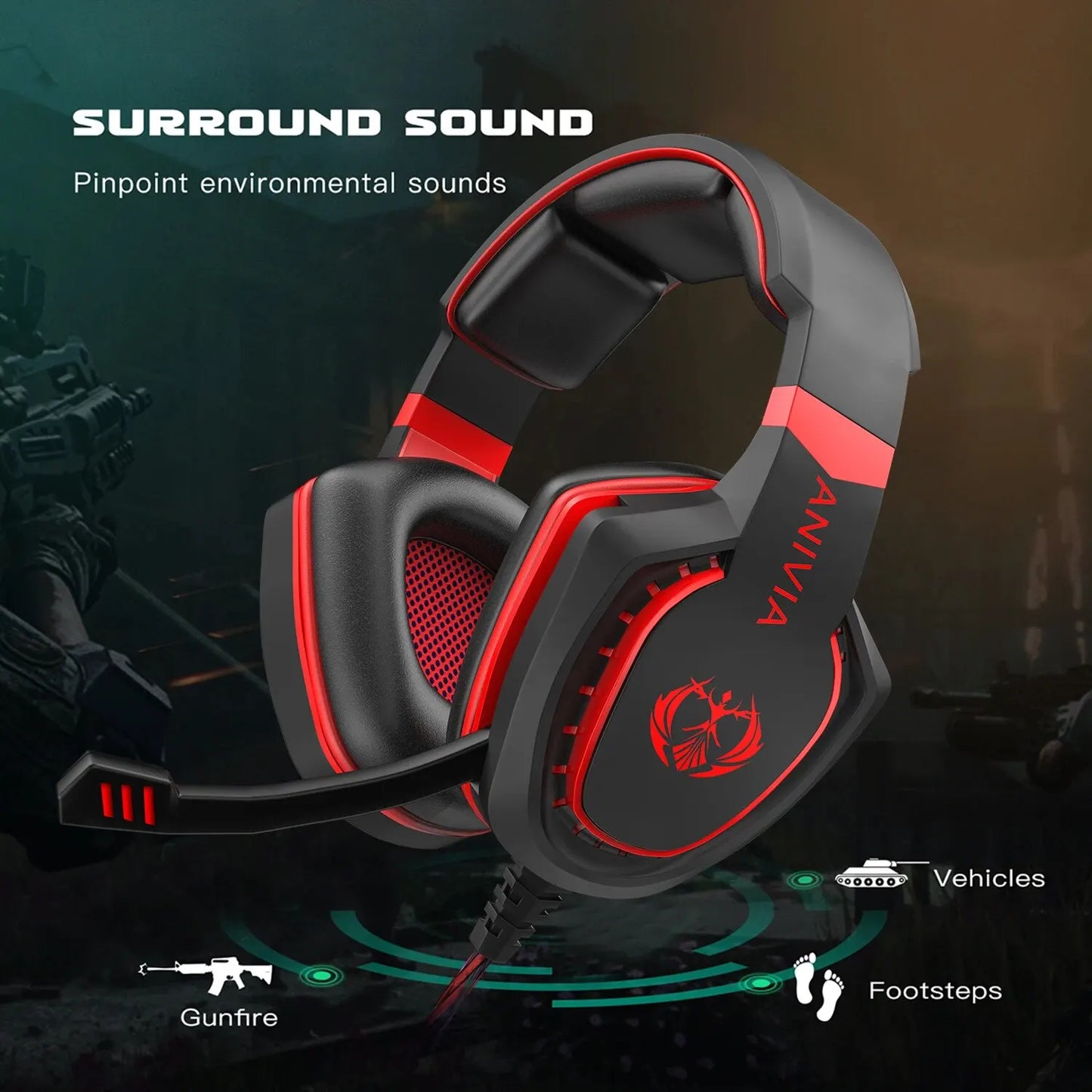 Auriculares para videojuegos con aislamiento de ruido, audífonos con micrófono, Control de volumen, Sonido Envolvente de graves, videojuegos para PC, PS4, PS5, XBOX