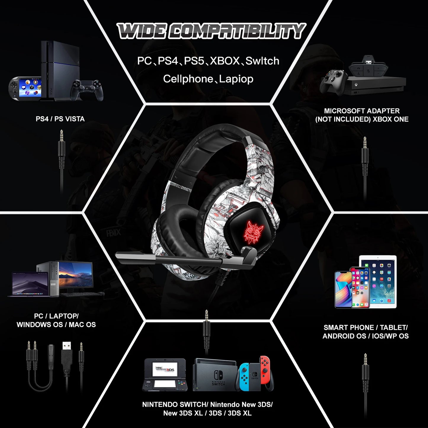 Professional Gaming Headphones with Microphone LED Backlight Wired Noise Canceling Headphones for PS4 PS5 XBOX PC