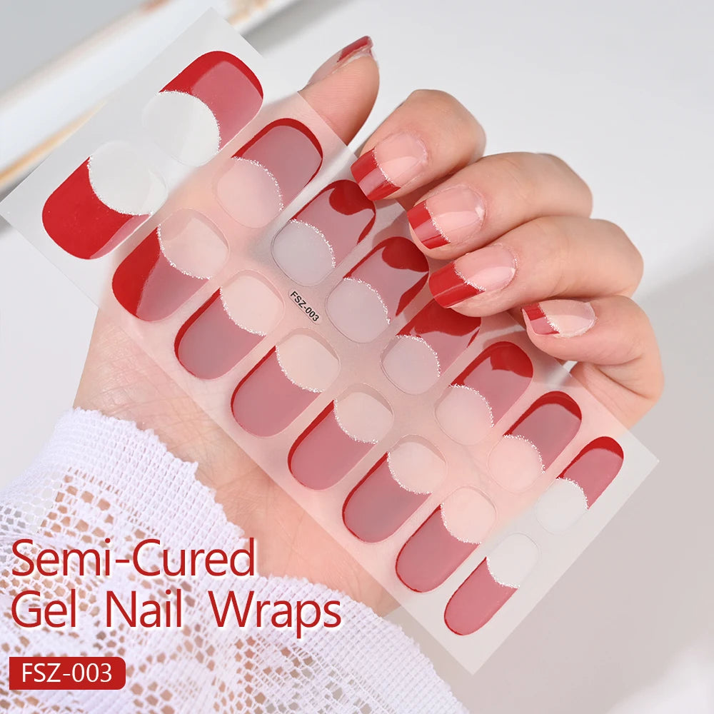 Uñas en gel semicurado UV – 16 tiras adhesivas 5D de larga duración, acabado profesional