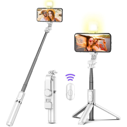 Wireless selfie stick with Bluetooth and foldable portable tripod with remote control and 360 rotation